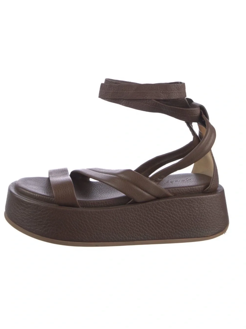 Marsèll Brown Leather Platform Wrap Sandals